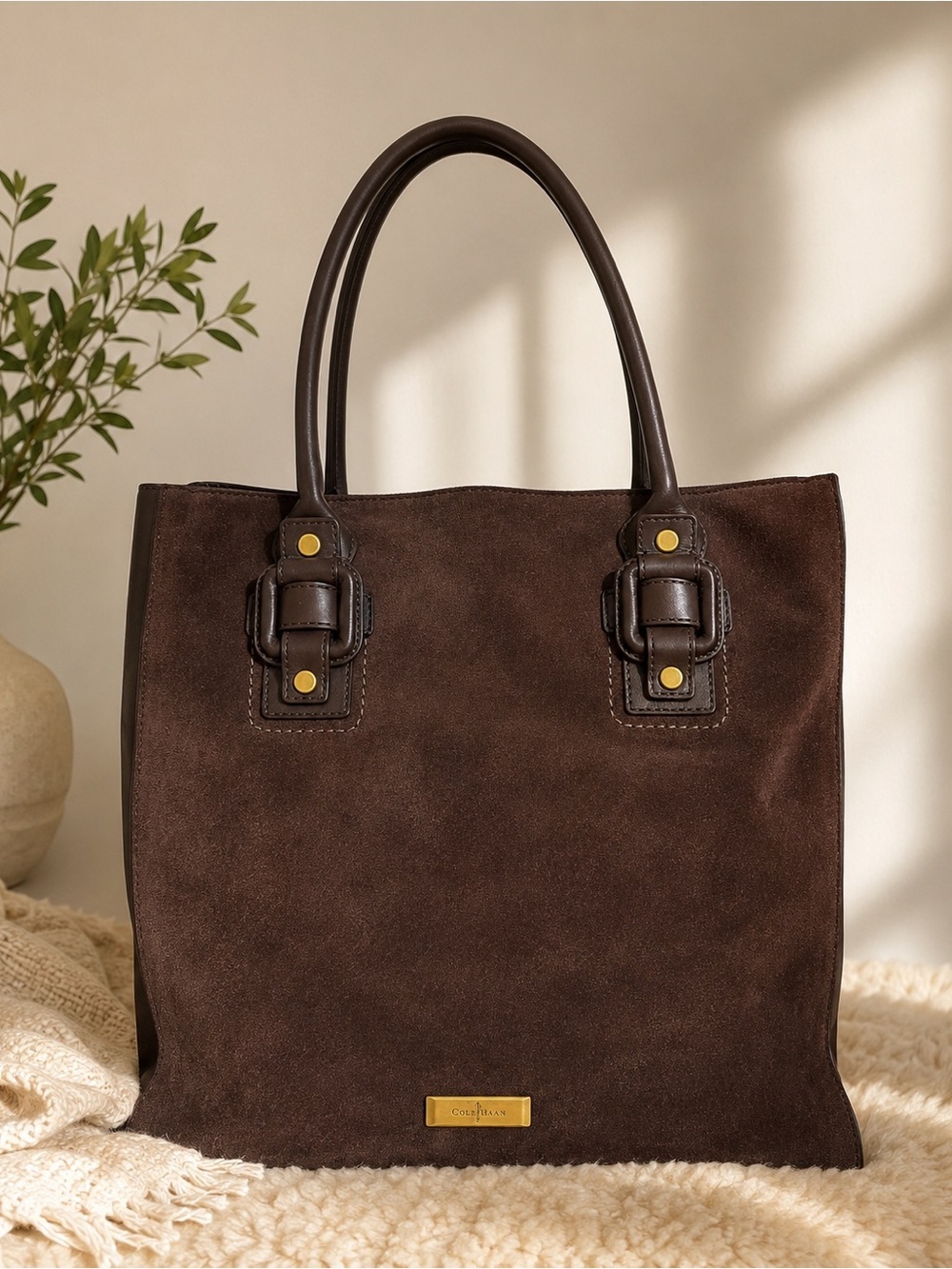 Cole Haan Brown Suede Leather Tote | Large Work Bag